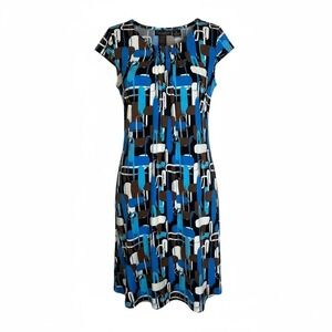Chadwick's Collection Blue Brown Abstract Print Dress Womens Size 10P